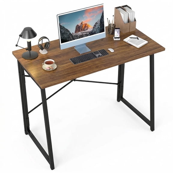Homy Casa Folding Desk for Home Office, 31.5 Inch Compact Foldable Computer Writing Table, Portable Craft Sewing Table for Small Spaces, Vintage