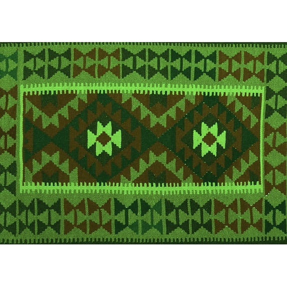 Ahgly Company Indoor Rectangle Oriental Green Traditional Area Rugs, 2' x 4'