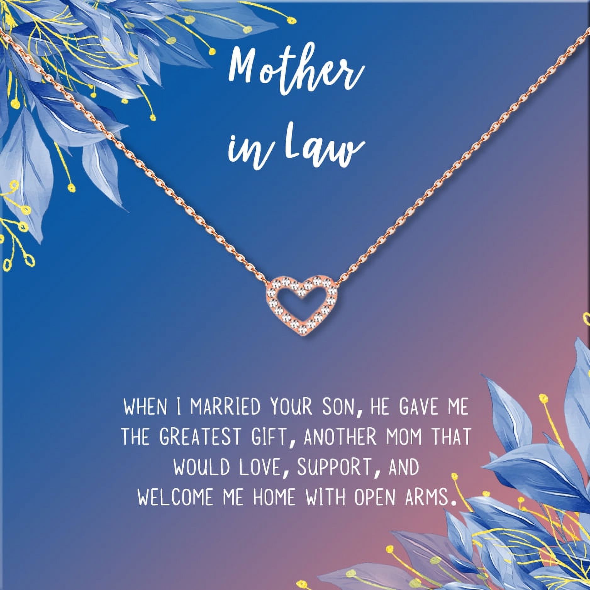 Anavia Mother in Law Gift, Mother of the Groom Gift, Jewelry and Card Birthdy Gift for Mother in Law, Mother's Day Gift, Necklace and Card Gift [Rose Gold Heart,Blue-Orange Gradient]