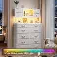 thumbnail image 5 of EnHomee 62.8"H White Dressers for Bedroom with Open Shelves 14 Drawers Fabric Dresser with LED Lights and Charging Station,Chests of Drawers., 5 of 8