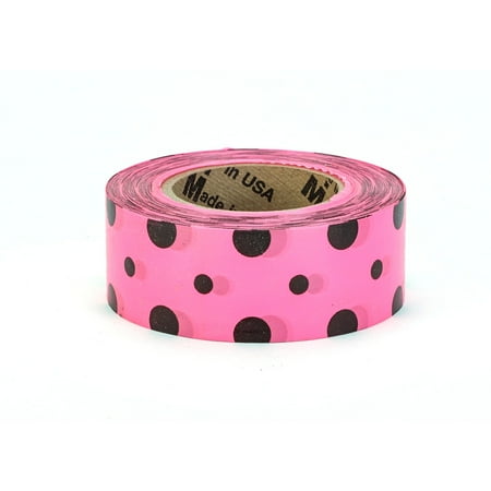 UPC: 0764083629588 | Mutual Industries Ultra Standard Flagging Tape 1 3/16 x 100 yds. Pink/Black Dot 12/Box