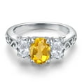 thumbnail image 3 of Gem Stone King 925 Sterling Silver Yellow Citrine and White Topaz Filigree Style 3 Stone Ring for Women (2.50 Cttw, Oval 8X6MM and 6X4MM) (Size 9), 3 of 6