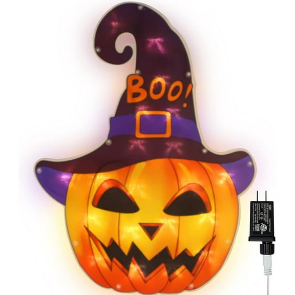 20LED Lighted Jack-O-Lantern Halloween Window Silhouette Decoration | 12.8x16.7 Inch Double-Sided Design | ETL-Certified 29V | Waterproof for Indoor/Outdoor Home, Window, Lawn