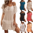 thumbnail image 2 of Xuhomer Beach Cover Ups for Women Knitted Hollow Short Sleeve V-Neck Crochet Summer Cover Up Bikini Swimsuits Bathing Suits Sunscreen Cover Swimsuit Cover-up Dress Orange Free Size, 2 of 8