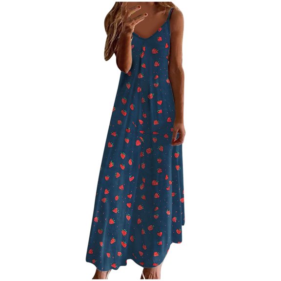 asdoklhq Jumper Dress for Women Womens Dress Summer Dresses for Women Print Sleeveless Round Neck Dress Casual Long Dresses Multicolor XL