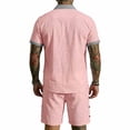 thumbnail image 4 of Men's Linen Shirts and Shorts Set Short Sleeve 2 Piece Beach Vacation Outfits Summer Yoga Suits with Pockets Pink, 4 of 7