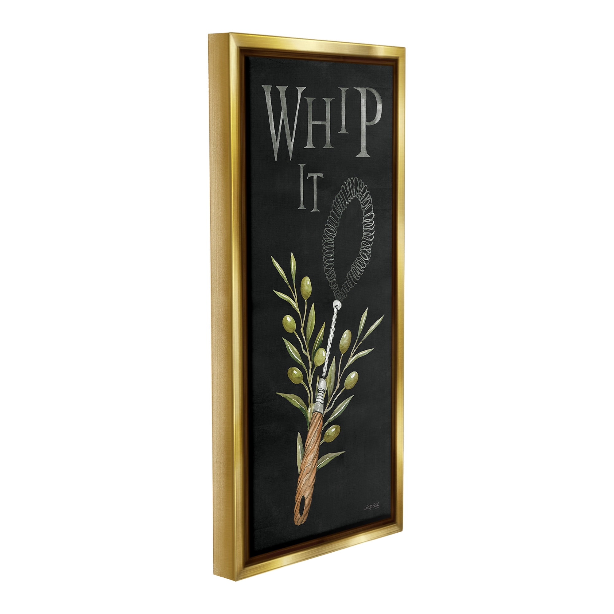 Stupell Industries Whip It Vintage Kitchen Food & Beverage Painting Gold Floater Framed Canvas Art Print Wall Art, 11 x 25