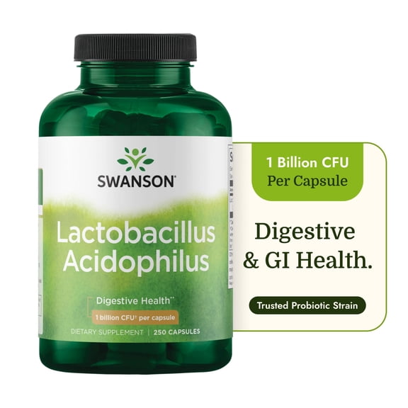 Swanson Lactobacillus Acidophilus - Probiotic Supplement Supporting Digestive Health with 1 Billion CFU Per Capsule - Promotes Bowel and GI Tract Health - (250 Capsules)