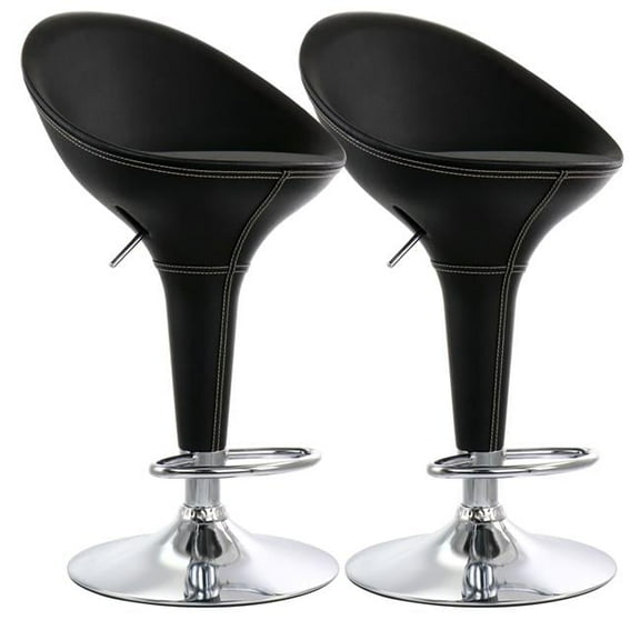 Adjustable Plastic Bar Stool with Chrome Base, Black - 2 Piece
