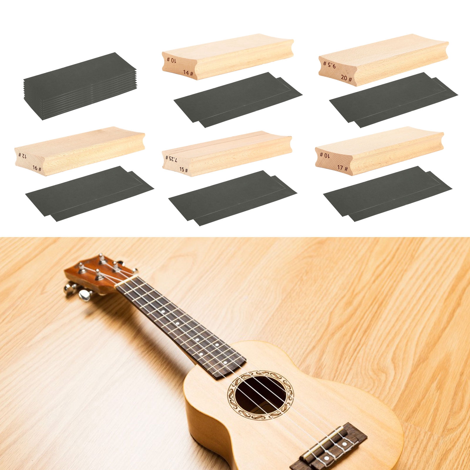 FEAMOS Wood Polished Sanding Block for Guitar Fret Leveling Fingerboards Luthier Tools with Sandpaper Guitar Repair Tools Set