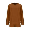 thumbnail image 5 of The Big Save of The Day kttectoa Outfits for Women Womens Athleisure Clothing Trendy Casual Outfits Lounge Sets Solid Long Sleeve Round Neck Pullover Tops and Shorts Two Piece Outfits for Women, 5 of 7