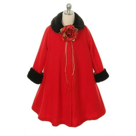 Kids Dream Red Fleece Faux Fur Collar Cuff Stylish Coat Girls 6