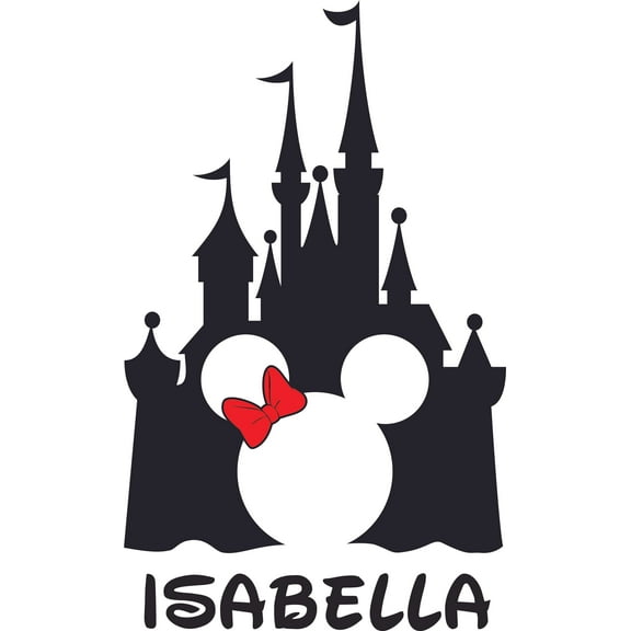 Minnie Mouse Disney Castle Disneyland Customized Wall Decal - Custom Vinyl Wall Art - Personalized Name - Baby Girls Boys Kids Bedroom Wall Decal Room Decor Wall Stickers Decoration Size (20x12 inch)