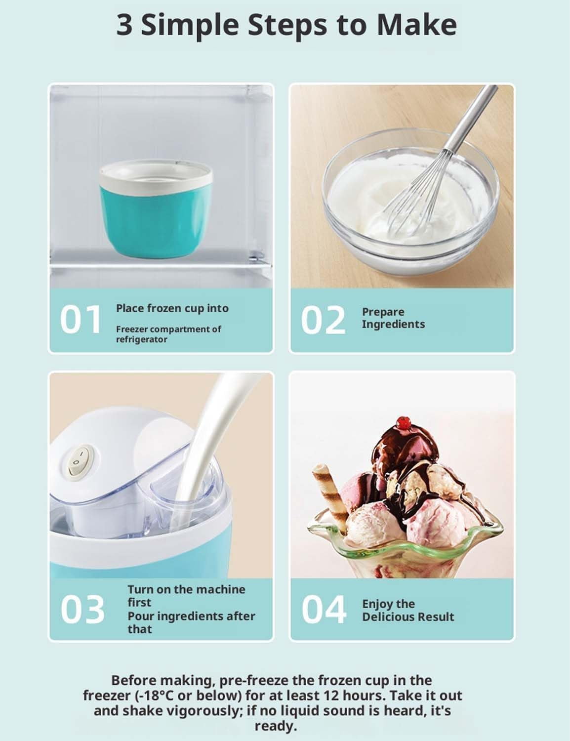 Small Home Mini Ice Cream Maker, Just 15 Minutes, DIY Makes Single Mini Ice Cream Machine, Frozen Yogurt, Easy One-Touch Dessert Maker for Families Kitchen (Pink)