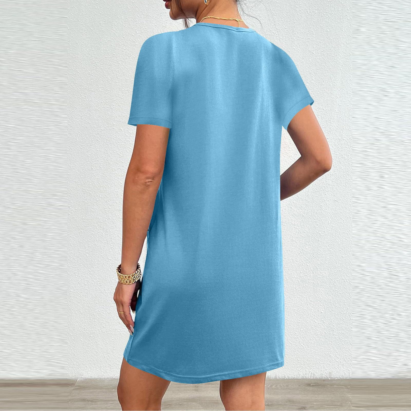 Womens Short Sleeve Mini T-Shirt Dress Workout Sport Tennis Athletic Dress With 2 Pockets