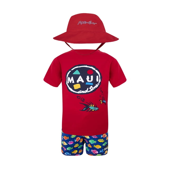 CONJUNTO 3PZS PARA BEBO TRAJE DE BAÑO, PLAYERA Y SOMBRERO REVERSIBLE MAUI AND SONS 134863