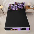thumbnail image 4 of Homewish Leopard Print Bow Girls Zipper Twin Comforter Sets with Fitted Sheet and 2 Pillowcases, Purple Fashion Ribbon Zipper Bedding Set, Black Reversible, 4pcs, 4 of 6