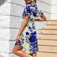 thumbnail image 4 of Yotami Women's V-Neck Short Sleeve Dress Plus Size Midi Dress with Pocket Summer Floral Print Drawstring Sundress for Everyday, 4 of 4