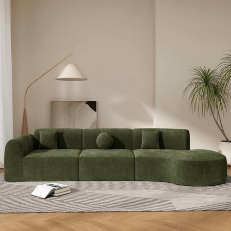 FFZ 140 inch Modern Curved Sectional Sofa with Chaise Lounge, Fully Assembled, Green