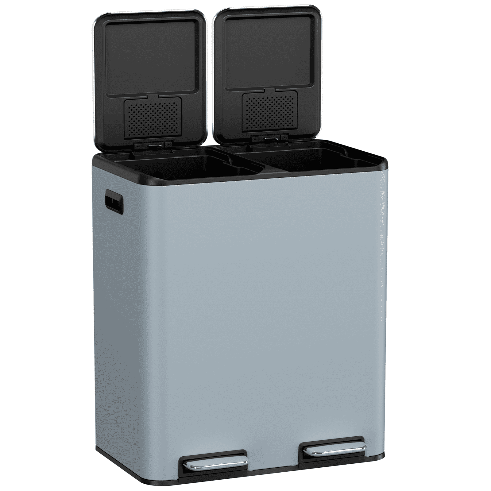 TLSUNNY 60L Dual Kitchen Trash Can, with 2 Odor Control Box, 16 Gal Double Lid Kitchen Bin with 2 Inner Buckets