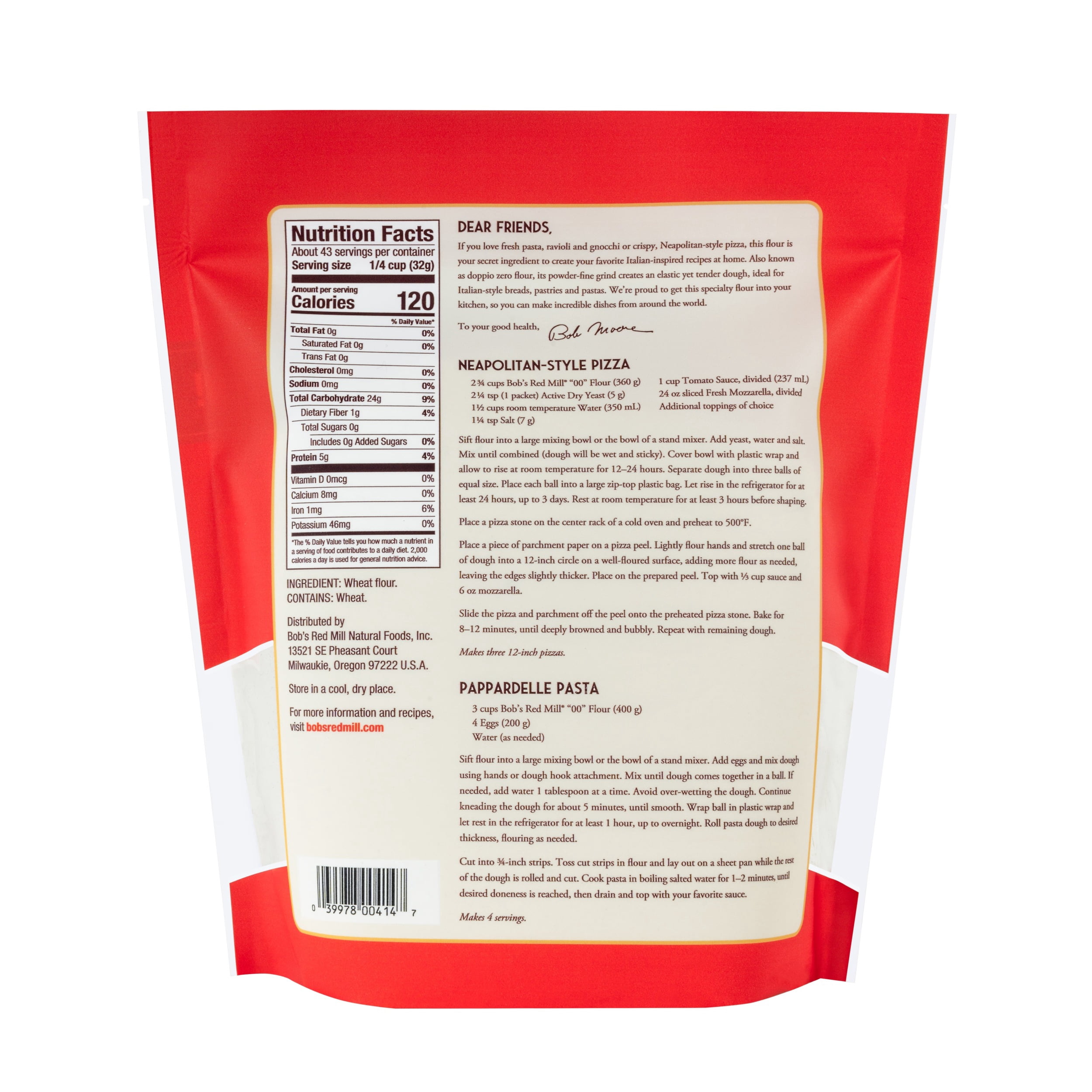 Bob's Red Mill Italian-Style "00" Flour, Finely Ground Wheat, 48 oz Bag