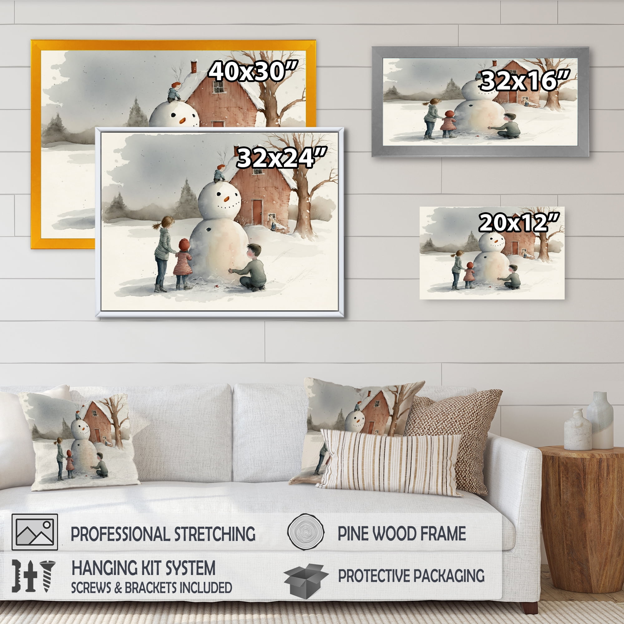Designart Kids Playing In The Snow II Canvas Wall Art