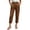 Brown, variant on Womens Capri Pants Fashion Elastic Waist Solid Cotton Linen Casual Pants for Women Brown