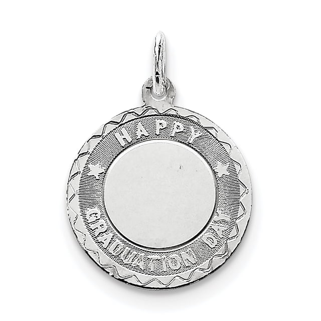 Sterling Silver Rhodium-plated Happy Graduation Disc Charm QC2428 (27mm x 20mm)