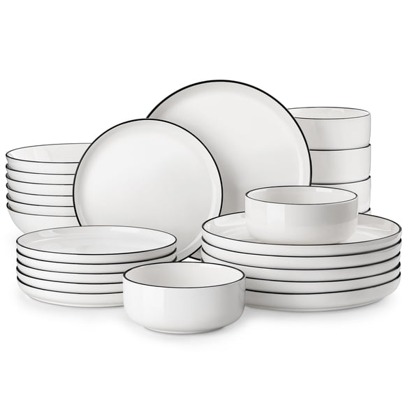 Juego de vajilla MALACASA LUNA de 24 piezas de porcelana blanca