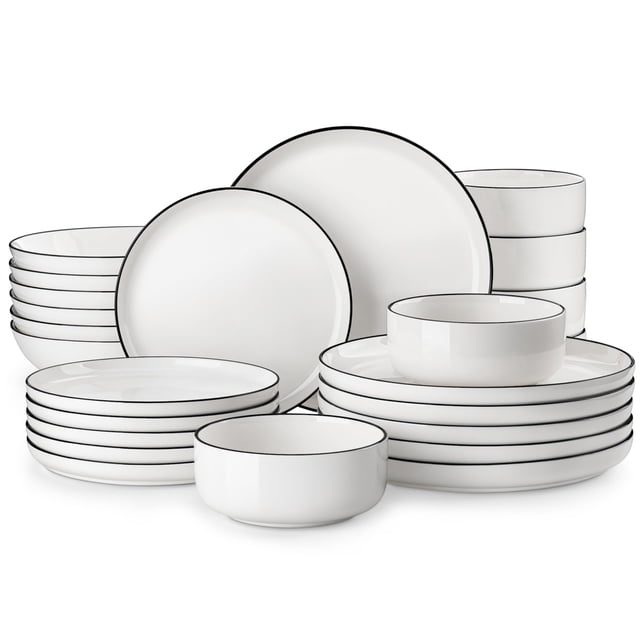 Juego de vajilla MALACASA LUNA de 24 piezas de porcelana blanca
