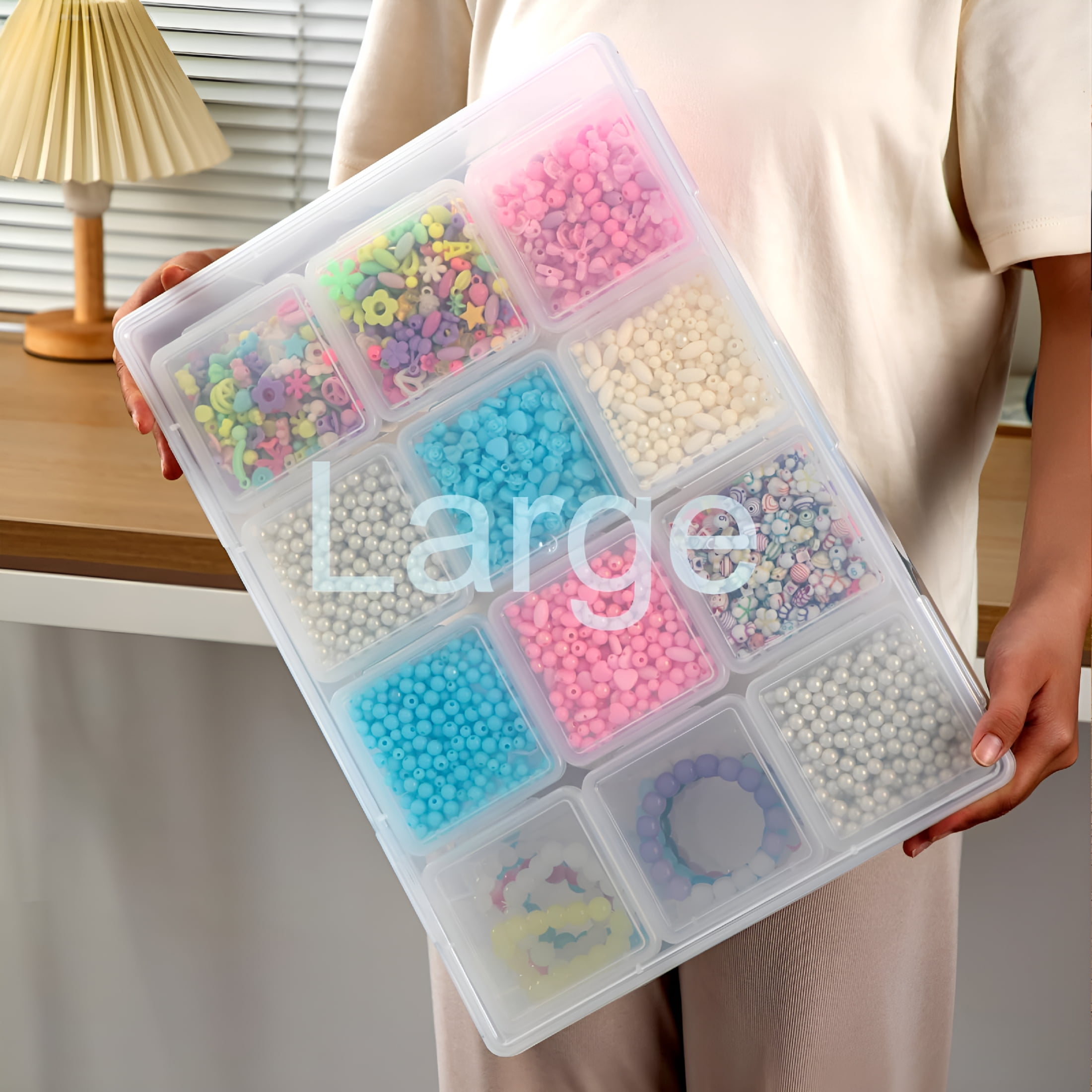 XIBUFE 13Pcs Extra Large Bead Storage Container with Hinged Lid, Craft Supply Case, Legos Storage, bead organizers and storage. (1)