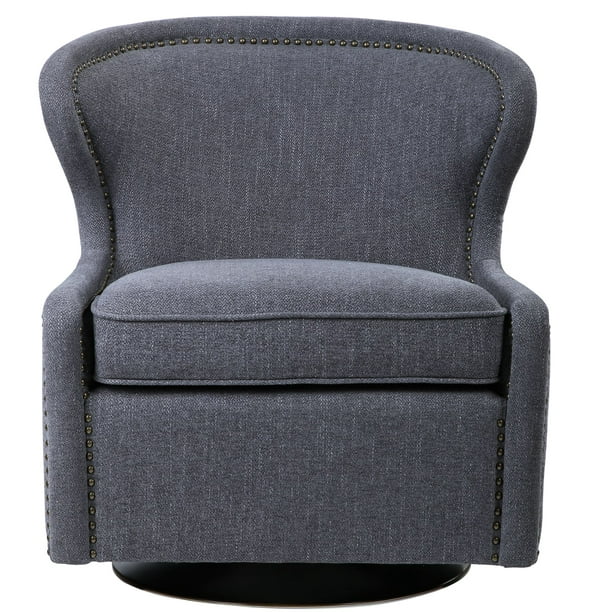 32" Charcoal Gray and Black Contemporary Wingback Swivel