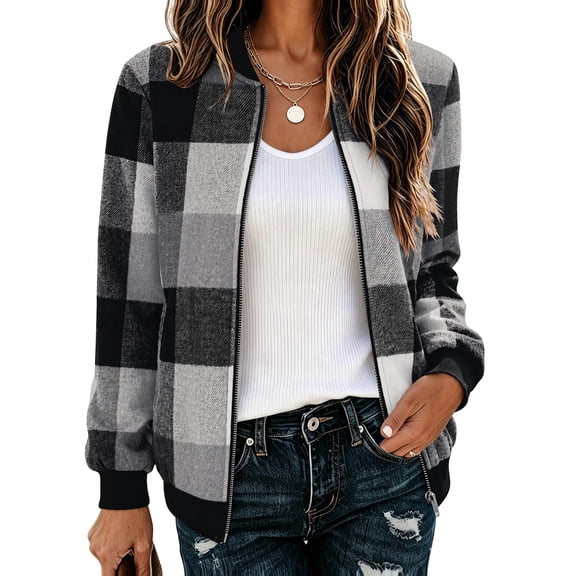 Zeagoo Women' Plaid Shacket Jacket Zip Up Casual Coat Fall Winter Clothes with Pockets Trendy