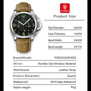 Poedagar Simple Leather Strap Men's Business Waterproof Luminous Calendar Chronograph Quartz Watch