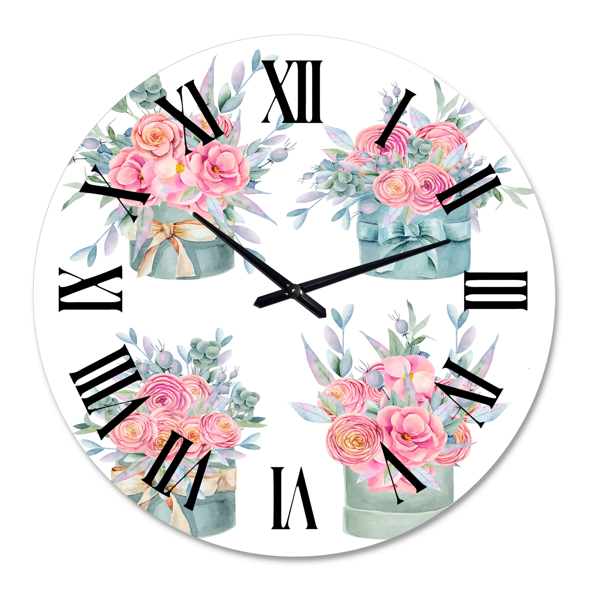 Designart 'Collection Of Pink Roses' Farmhouse Wall Clock