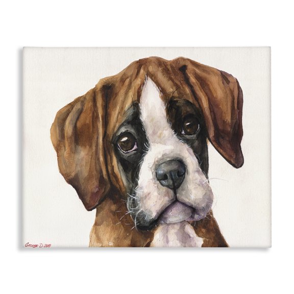 Stupell Industries Eclectic Puppy Eyes Boxer Dog Pet Portrait Brown White Canvas Art, 20 x 16, by George Dyachenko