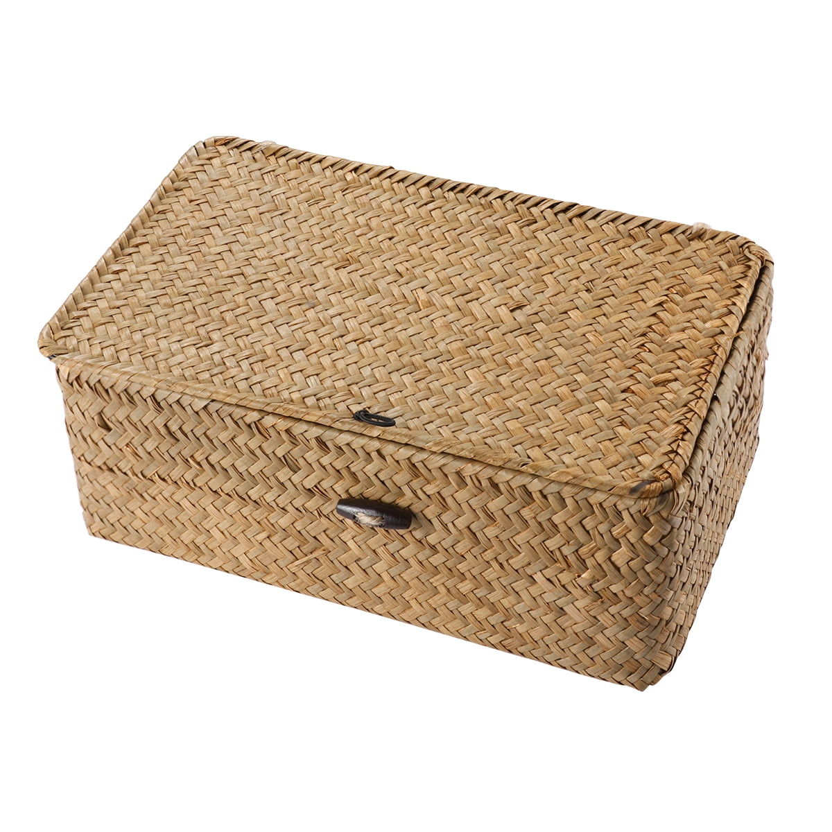LIOOBO Straw Woven Debris Desktop Storage Box Hand-woven Basket Organizer Container with Lid Size S 