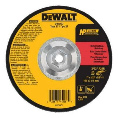 UPC: 0028877441689 | DeWalt T27 HP Metal Cut. Whl  7  D  5/8 -11 Arb  0.45  Thick  10/PK (115-DW8757)