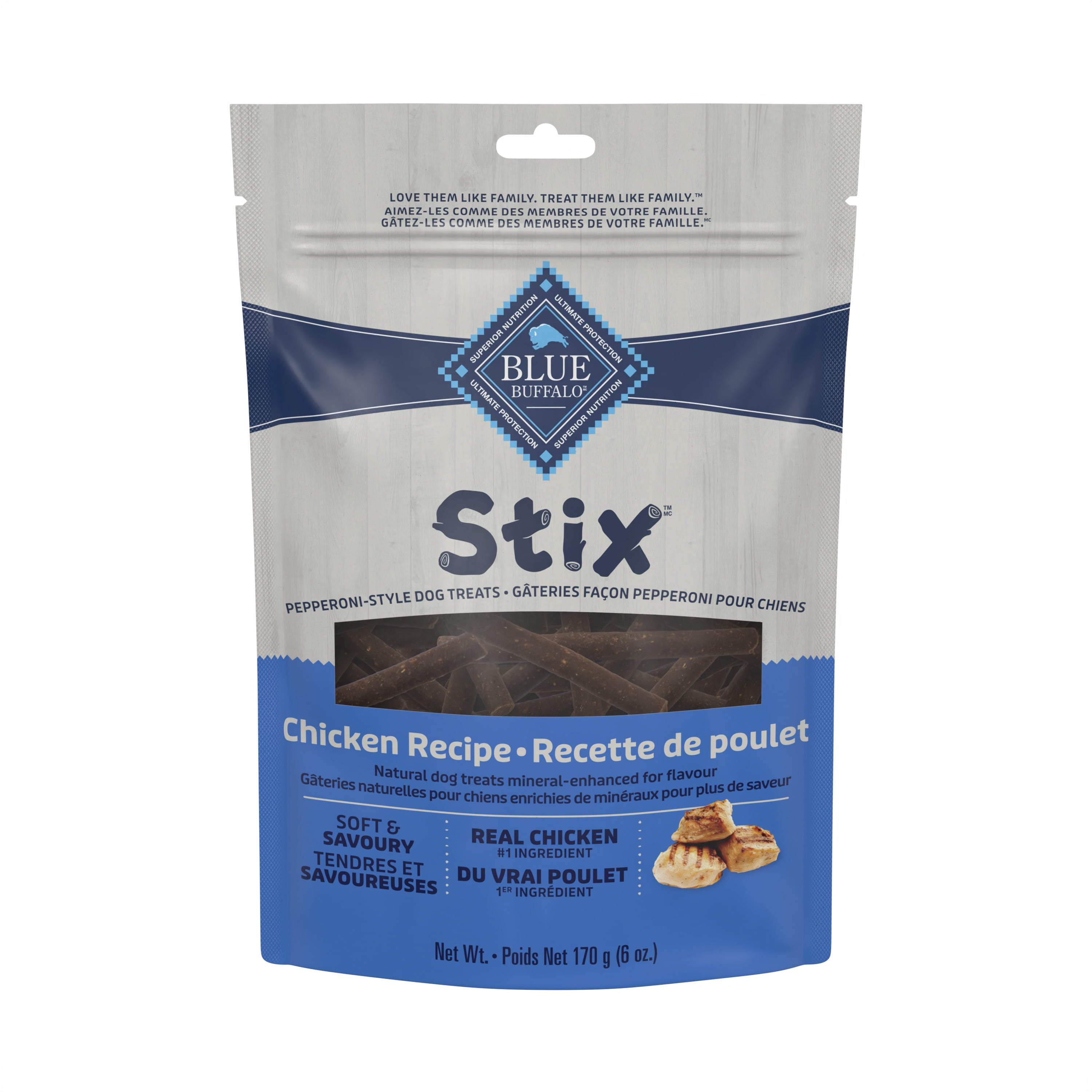 Blue Buffalo Stix Gâteries naturelles et moelleuses pour chiens, Recette au poulet, sac de 170 g (6 oz) 170g