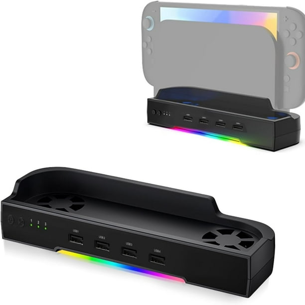 Base de refrigeración con ventilador y 4 puertos USB para Nintendo Switch 2 - Accesorios para base de refrigeración Plug & Play con soporte de montaje en pared