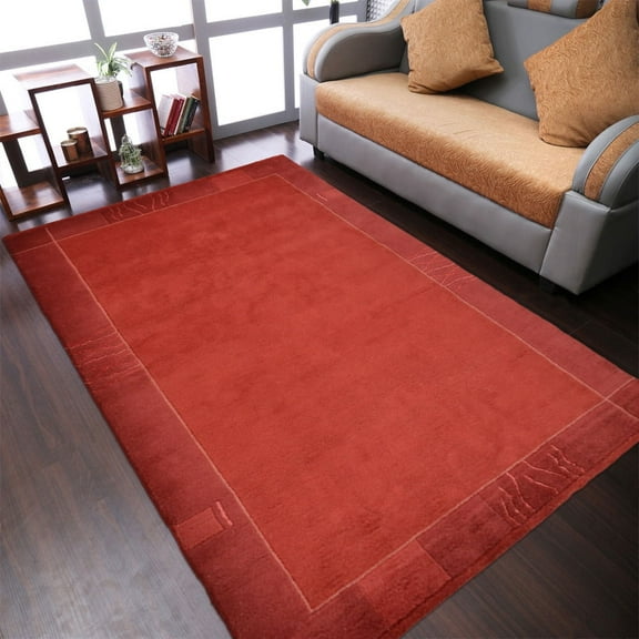 RUGSOTIC CARPETS HAND KNOTTED WOOL AREA RUGS - 8'x11', Rectangle, Light Red, Contemporary Modern Design, High Pile Thick Handmade Anti Skid Area Rugs for Living Room, Bed Room (T00206)
