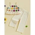 thumbnail image 5 of BemeyourBBs Vintage Toddler Baby Girls Summer 2 Piece Outfits Crocheted Flowers Fruit Ruffled Camisole Spaghetti Strap Tank Cami Top and Elastic Wide Leg Pants Set, 5 of 9