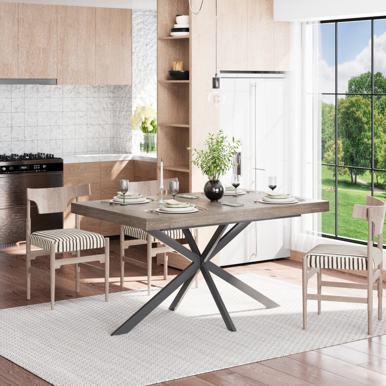 55.11"-70.86" Extendable Dining Table for 4-6, Retro Rectangular Kitchen Table with Storage Box, Antique Wood Top, Farmhouse Dining Table for Dining Room & Living Room, Gray