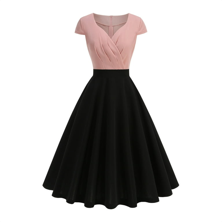 Women's Color Block Rockabilly Dress Vintage Casual Short Sleeve A-line  Dresses Prom Party Cocktail Attire for Summer - Walmart.com
