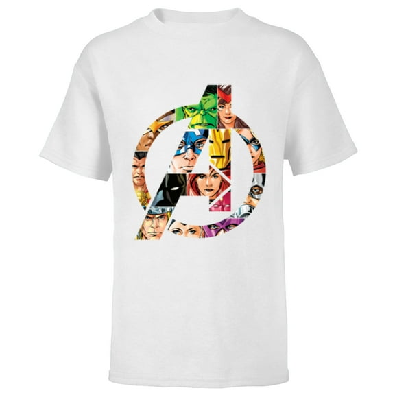 Marvel Avengers 60th Anniversary A-Logo Symbol Circle Faces- Short Sleeve T-Shirt for Kids - Customized-White
