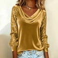 thumbnail image 2 of Atogsazn Women's Sequin Sleeve Velevt Blouse V Neck Pullover Tops Bussiness Work Outfit Clothing Outerwear 01-Gold XL Fashion, 2 of 6