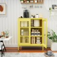 thumbnail image 5 of COFaR Metal Cabinet, Metal Storage Cabinets with 2 Mesh Doors and Adjustable Shelves, Locker Cabinet Storage for Coffee Bar TV Stand Bedroom Office Kitchen Buffet Sideboard Bookcase, Yellow 40''H, 5 of 14