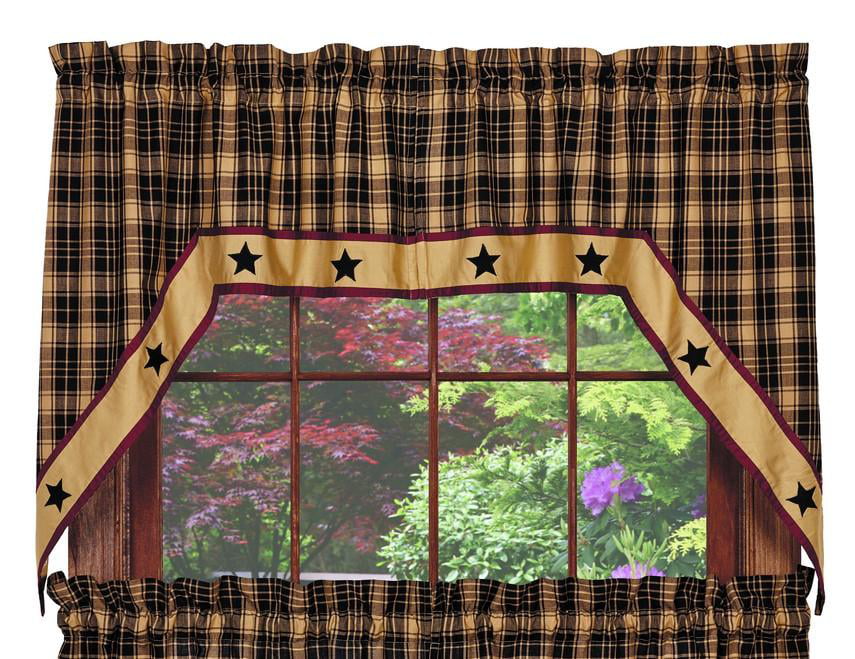 Tartan Swag Set Window Curtains Pair 2 inch rod pocket 72x36 total 