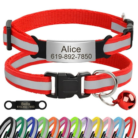 Pet Artist Nylon Reflective Cat Collar Safety Breakaway and Personalized Slide On Name ID Tag Anti-Lost