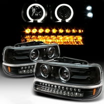 AKKON - Fits 1999-2002 Chevy Silverado 2000-2006 Suburban Tahoe Halo Projector LED Bumper Lamps - Black Housing